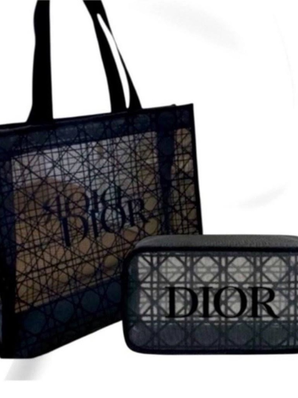 Brand new Dior two-piece GWP set — black tote bag and matching makeup case